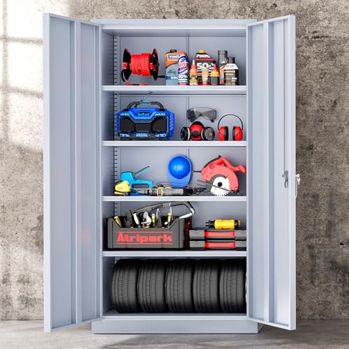 Pataku Metal Storage Cabinet with Doors and Shelves, 42" H, Black W15931