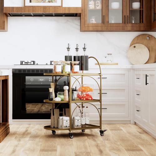 XIV Bar Cart with Wheels, Metal Kitchen Storage Cart, Black V33108