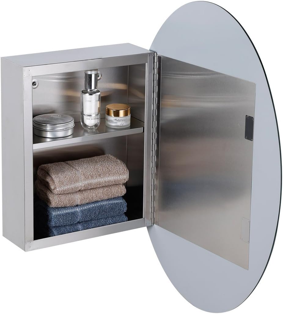 Oval Wall Mounted Medicine Cabinet Brushed Stainless Steel with Mirror 26" x 18" G691298