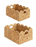 StorageWorks Scalloped Wicker Basket, Nursery Basket with Handles, Woven Rattan Baskets for Organizing, Scalloped Edge Basket Shelf Decorative, Seagrass Storage Baskets Bathroom Living Room, Set of 2