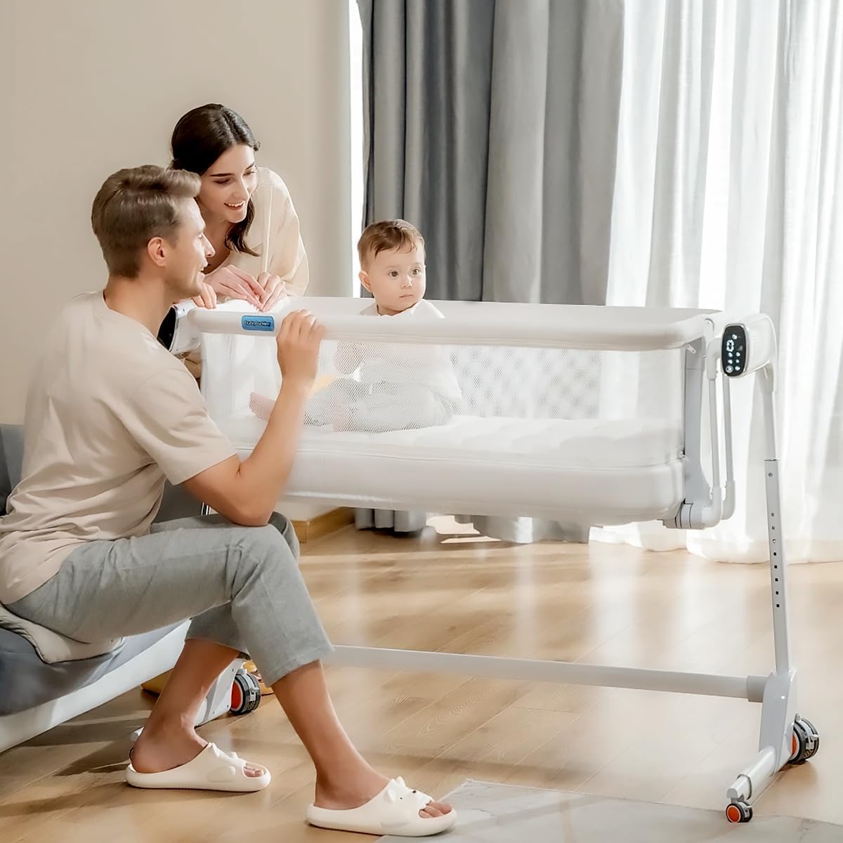 Maydolly Baby Bassinet with Automatic Cry Detection, Rocking Bassinet with Mattress for Newborns and Toddlers, White U73299