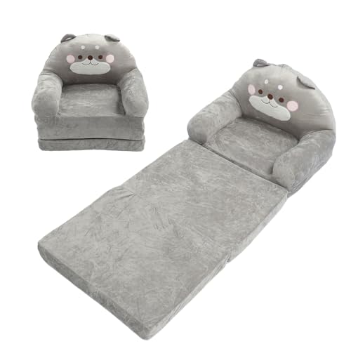 Generic Kids Fold Out Couch Soft Folding Sofa Grey N3836