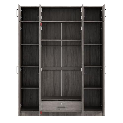 Modern 3-Door Wardrobe with Mirror and Drawers, White F320