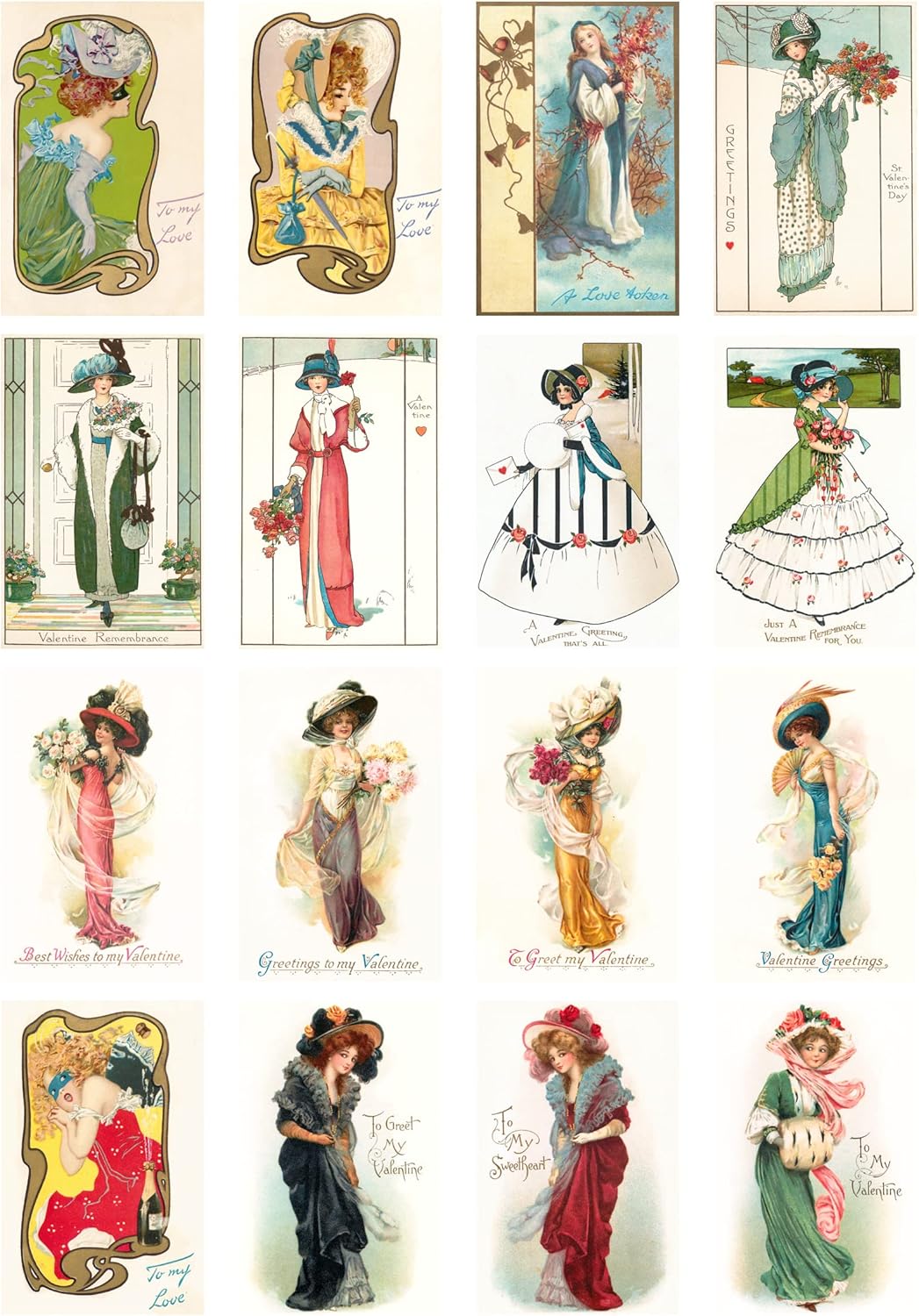 Decoupage Paper Pack (21 Sheets 6"x8") Art Deco Nouveau Victorian Fashion Lady FLONZ Vintage Styled St Valentive Cards Pictures for Decoupage, Craft and Scrapbooking