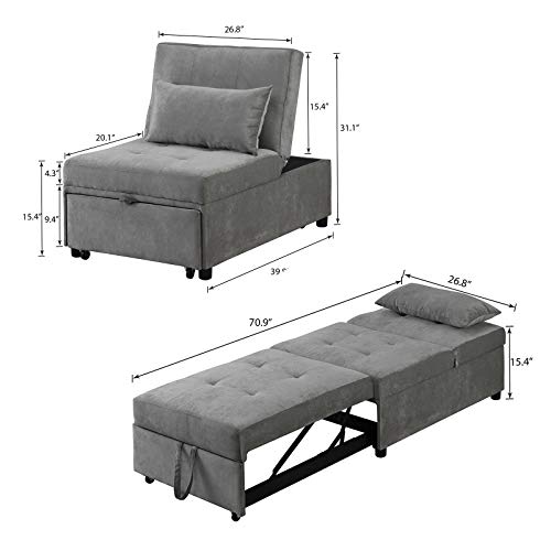 Faux Leather Convertible Sofa Bed with Pillow O26301