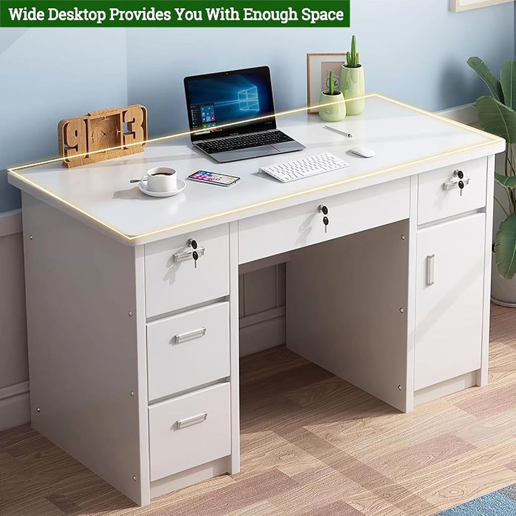 Wooden Writing Desk with Drawers for Home Office, Gray Y929490