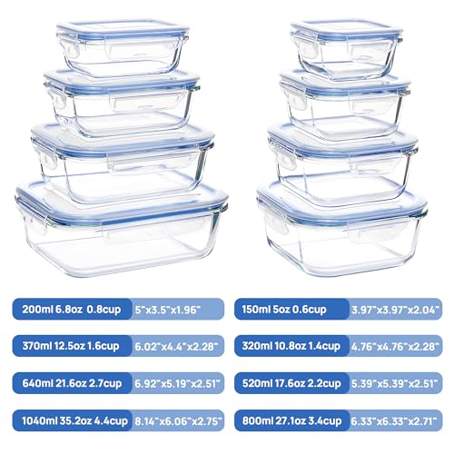 Vtopmart 8 Pack Glass Meal Prep Container with Lids, Airtight Food Storage B68410