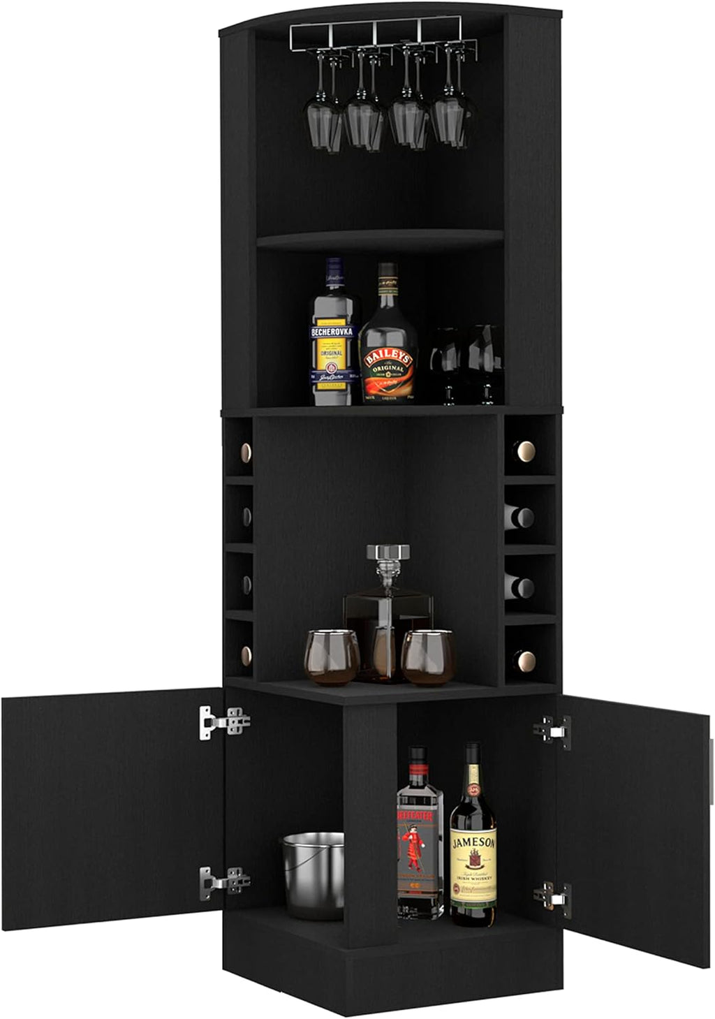 71 Inch Tall Corner Bar Wine Cabinet with Storage, Black Wengue Finish P837720