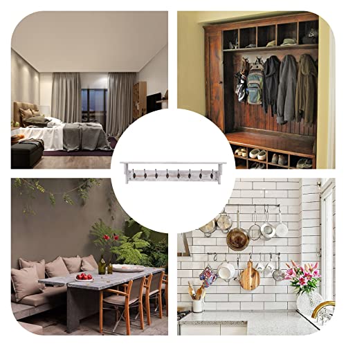 35" Wall Mount Coat Rack with Shelf, Rustic Wooden Entryway Organizer, White B979806