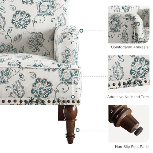 Modern Floral Accent Chair with Arms for Living Room N447