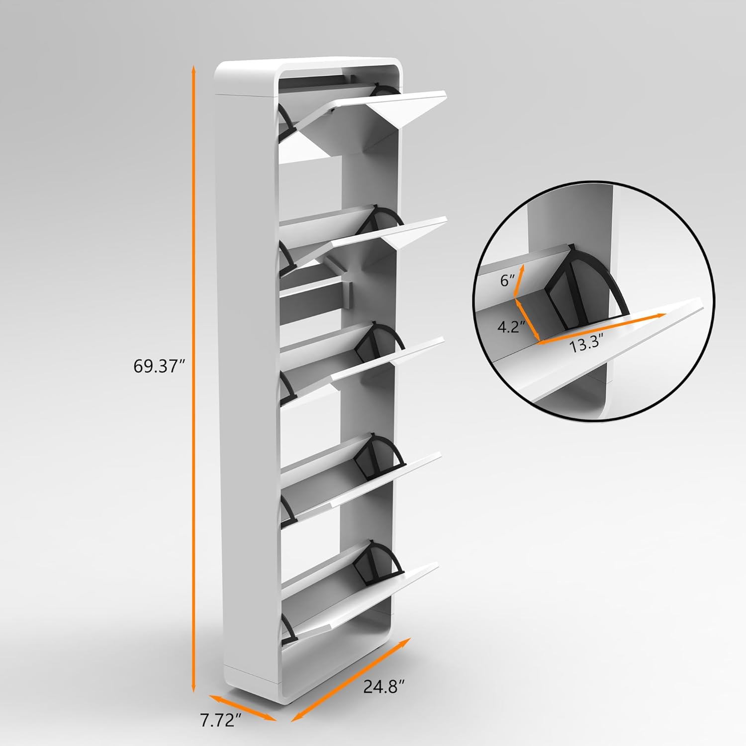 Arc Mirror Shoe Cabinet, Freestanding 5 Tier Shoe Storage Organizer M92924
