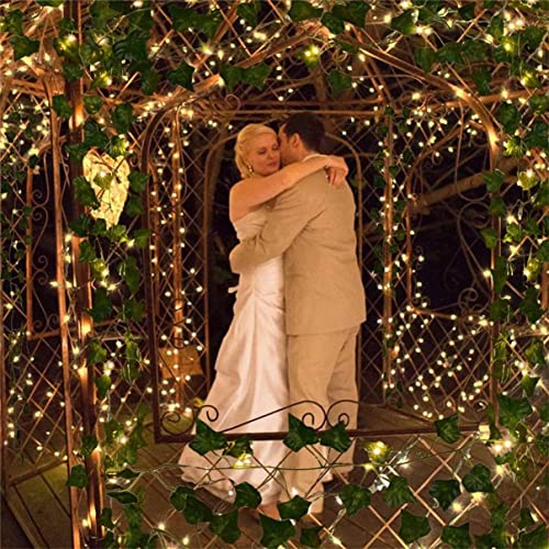Fake Vines for Room Decor Artificial Ivy Garland with 100 LED String Light Hanging Plants Faux Greenery Leaves Bedroom Aesthetic Decor for Home Garden Wall Wedding (6Pack with 100LED) S98010