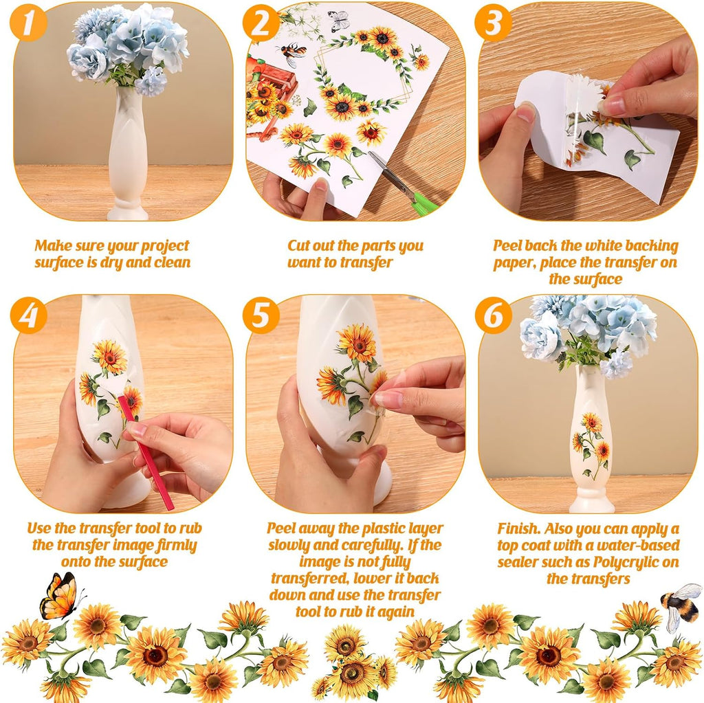 Sunflower Rub on Transfer for Furniture and Craft, 4 Sheets I29034