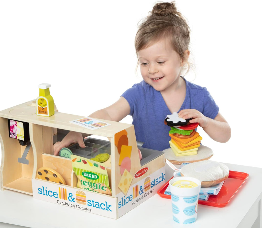 Melissa & Doug Wooden Slice & Stack Sandwich Counter with Deli Slicer M8390