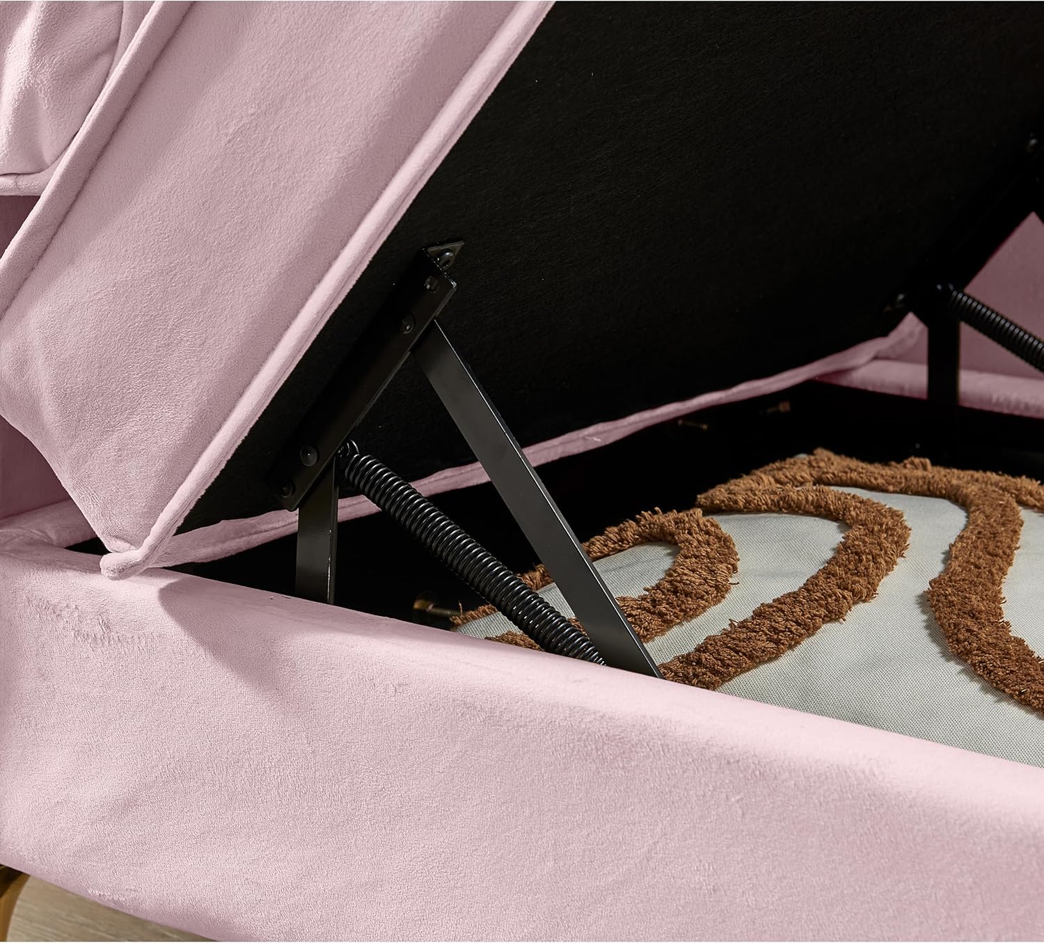 Modern Upholstered Chaise Lounge Chair with Storage, Velvet, Gold Metal Legs, Pink P94677