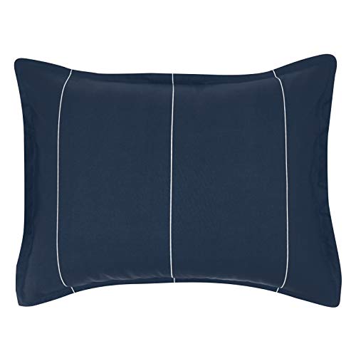 Amazon Basics 7-Piece Reversible Microfiber Bed-in-a-Bag, Full/Queen, Navy Stripe J98606