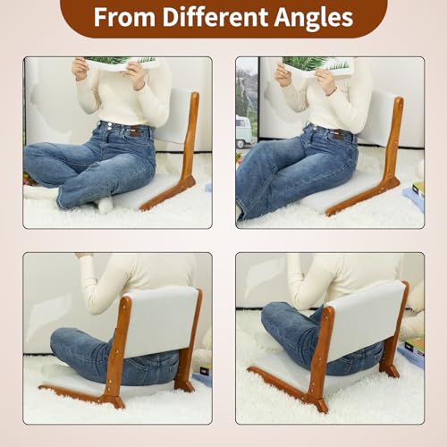HollyHOME Floor Chair with Back Support Foldable Japanese Tatami Chair Beige F11303