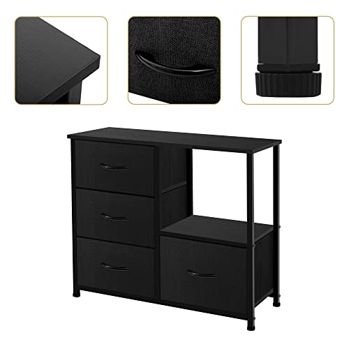 AZL1 Life Concept Storage Tower with 4 Drawers, Fabric Bins, Wood Handles, Dark Grey A529