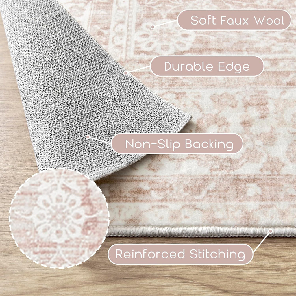 Boho Pink Floral Washable 2x3 Throw Rug S560