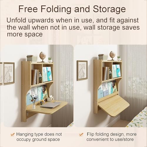 Wall Mounted Drop-Leaf Table with Storage Shelves, Brown F88595