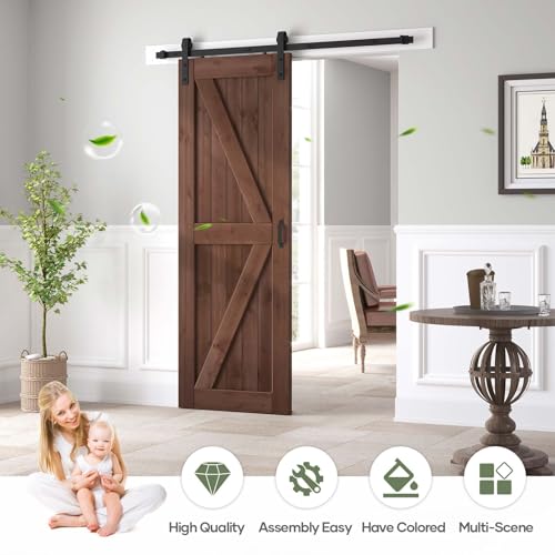 36x84 inch Sliding Barn Wood Door Slab with Hardware Kit, Coffee V5074