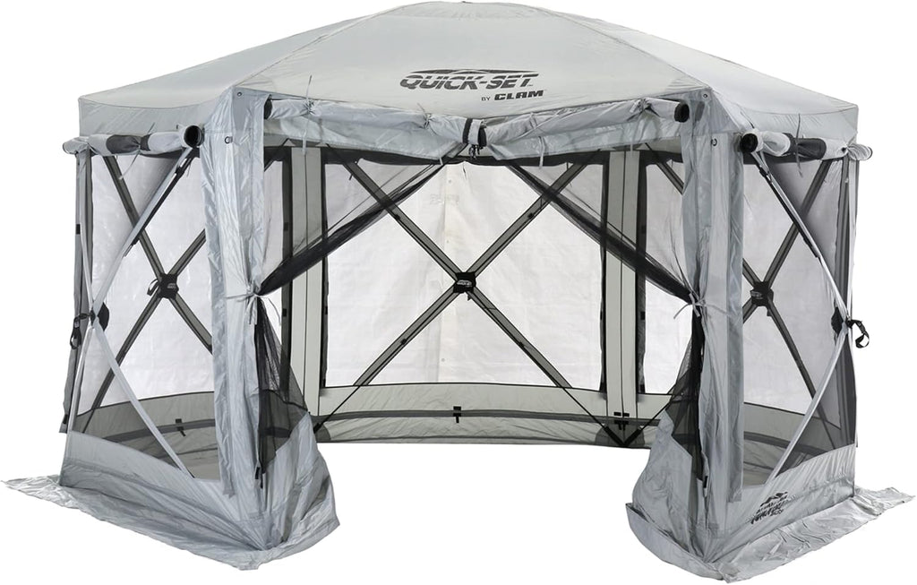 CLAM Quick-Set Pavilion 12.5 x 12.5 Ft Pop-Up Camping Screen Tent with Carry Bag, Gray F1686