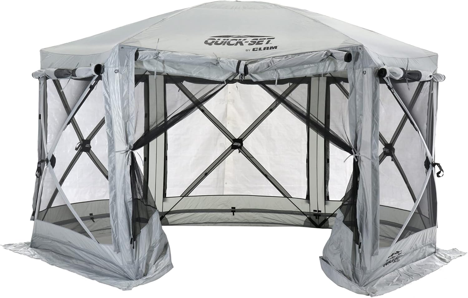 CLAM Quick-Set Pavilion 12.5 x 12.5 Ft Pop-Up Camping Screen Tent with Carry Bag, Gray F1686