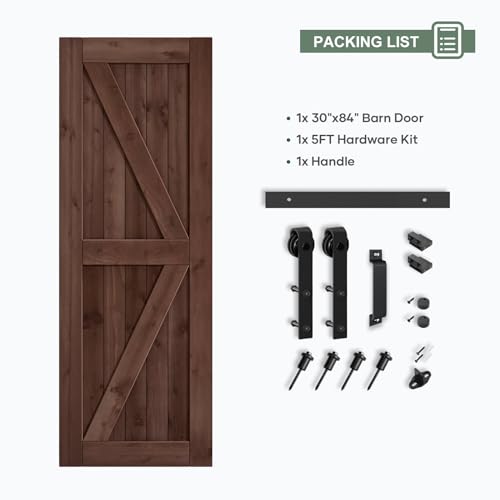 36x84 inch Sliding Barn Wood Door Slab with Hardware Kit, Coffee V5074