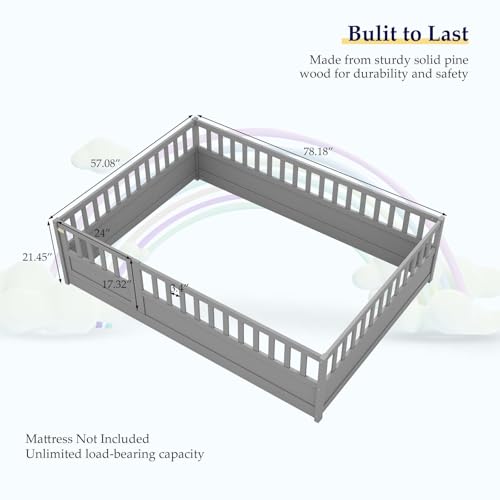 Full Floor Bed with Safety Guardrails for Kids, White A498