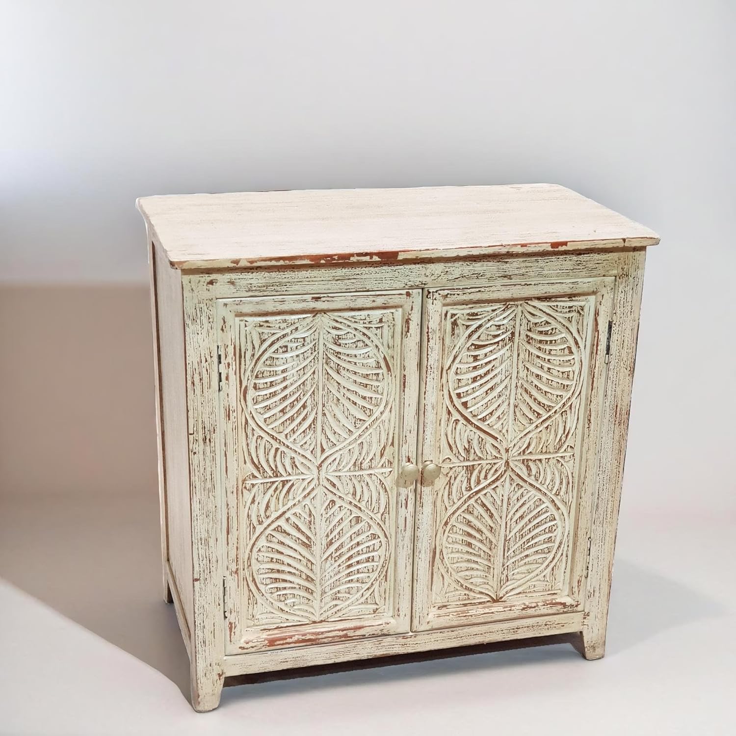 Hand Carved Leaf Small Buffet Storage Cabinet Sideboard Z514
