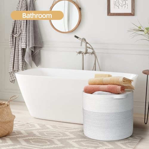 Cotton Rope Storage Basket with Handles, White & Grey I74953