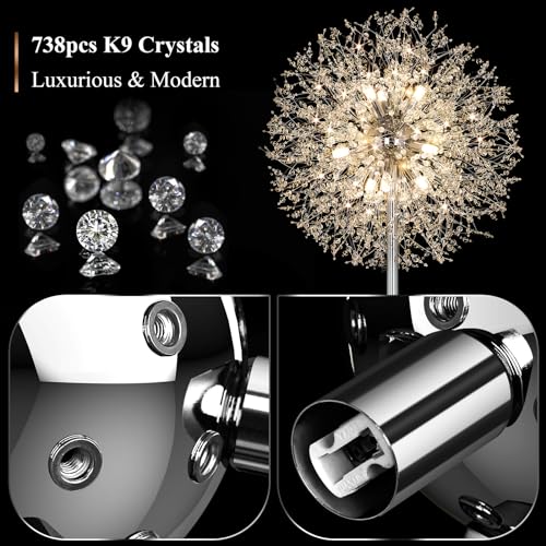 BesLowe 69'' Crystal Floor Lamp with 9 LED Bulbs, Chrome X8132