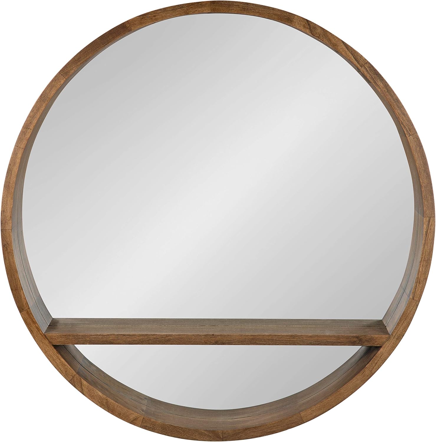 Kate and Laurel Hutton Round Mirror with Shelf, 30" Diameter, Rustic Brown K611
