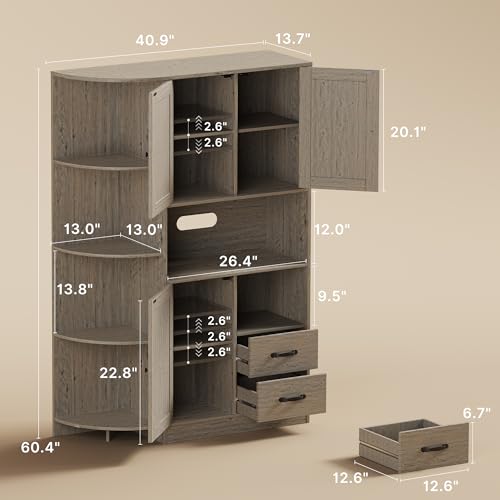 Gizoon Farmhouse Kitchen Pantry Storage Cabinet with Doors and Adjustable Shelves Z827903