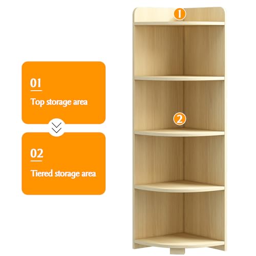 IOTXY 6-Tier Open Corner Shelf, 71" Tall Wooden Floor Standing Bookshelf, Oak S83526