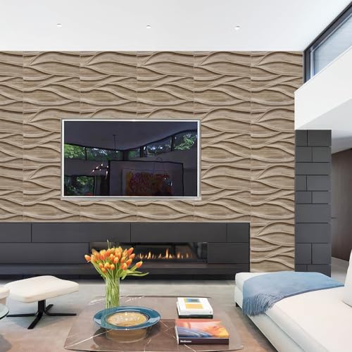 STICKGOO 3D Wall Panels for Interior Wall Decor, Walnut Textured Wave Design, 12 Pack 19.7''x19.7'' M729318