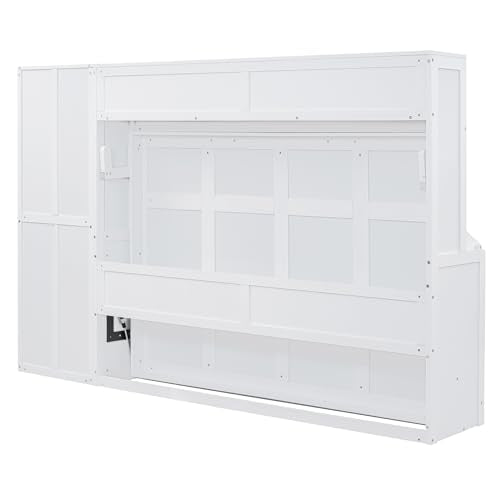 Merax Gray Murphy Bed Wall with Closet and Drawers, Queen T86584