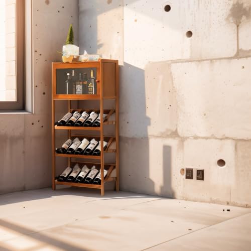 Farmhouse Corner Wine Storage Cabinet with 4-Tier Rack R7577
