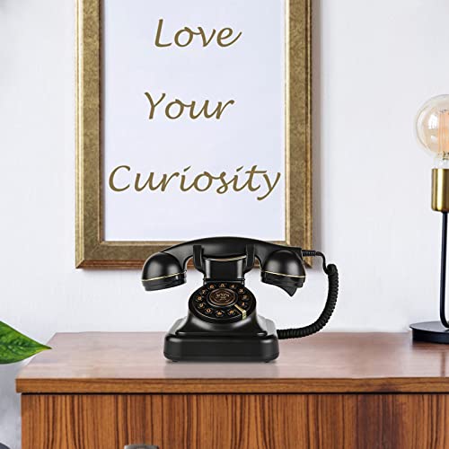 Retro Rotary Landline Telephone, Classic Corded Desk Phone for Home Office (Black) B344143
