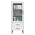 Tall Corner Cabinet with Glass Doors and 2 Drawer, Modern Storage Cabinet, White Display Cabinet, Home Storage Furniture, for Bathroom Kitchen Living Room Bedroom (White 50x30x100cm)