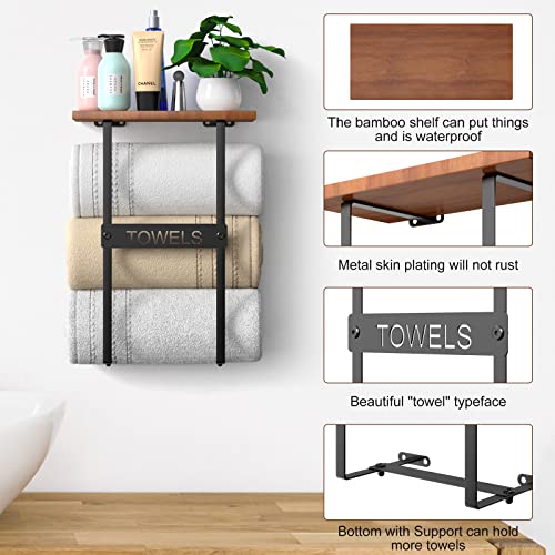 Wall Mounted Towel Rack with Wooden Shelf for Bathroom S1091