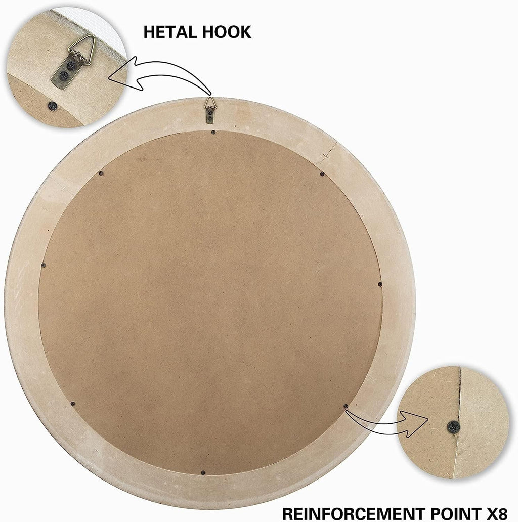 32" Round Wooden Wall Mirror for Bathroom Farmhouse Decor N99286