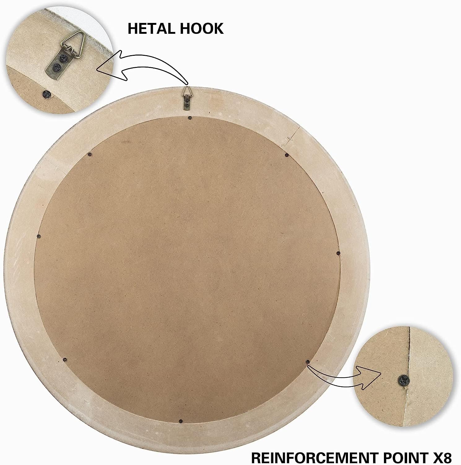 32" Round Wooden Wall Mirror for Bathroom Farmhouse Decor N99286