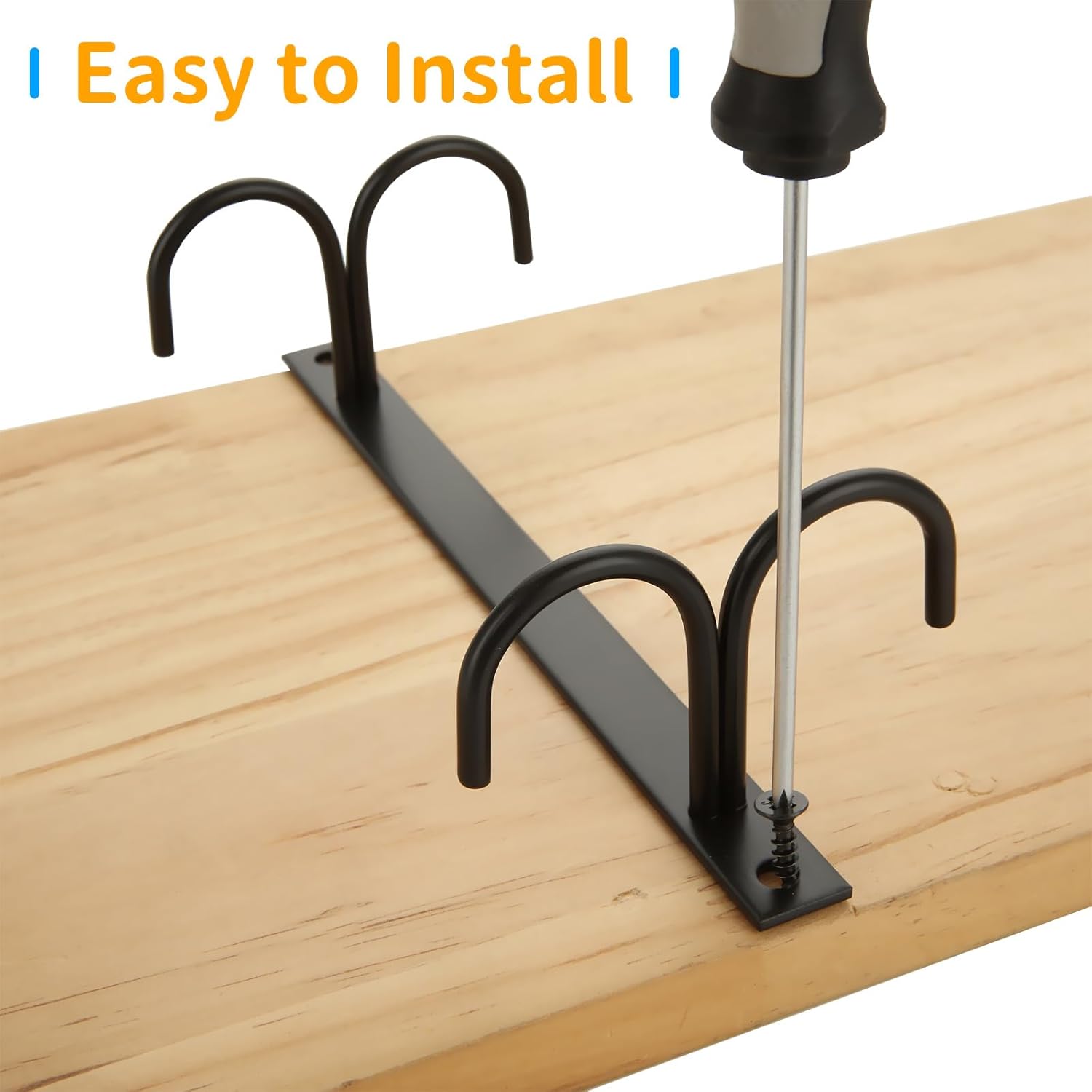 6 Pack Under Cabinet Mug Rack with 24 Hooks, Black Y97680