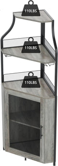 Corner Wine Cabinet Corner Bar with Detachable Wine Rack and Glass Holder, Farmhouse Style Furniture Bar with Mesh Door, 18.5" D x 13.4" W x 60.6" H，Grey