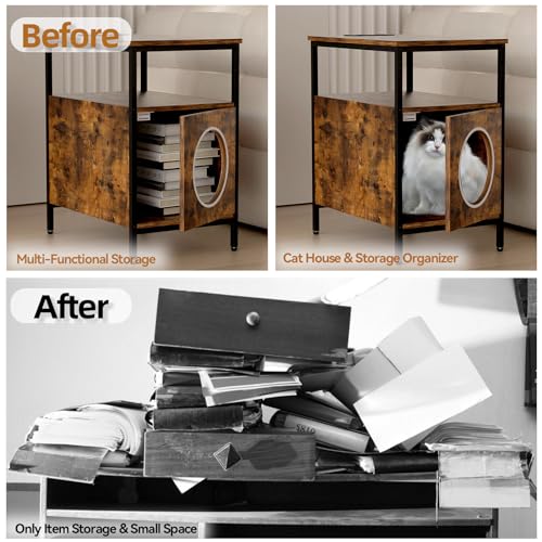 Wood Cat End Table with Charging Station for Living Room H7364