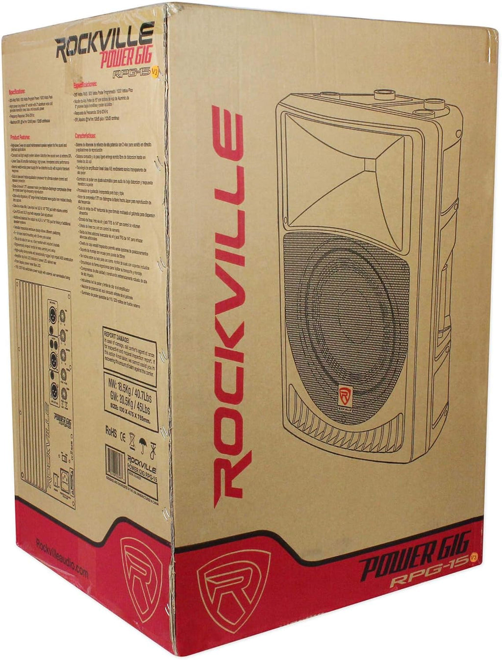 Rockville RPG15 15" Powered 2000W 2-Way DJ PA Speakers H510843