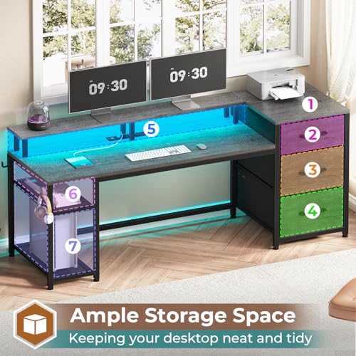 SEDETA 59" Office Desk with Drawers, LED Lights & Power Outlet, Black H1735