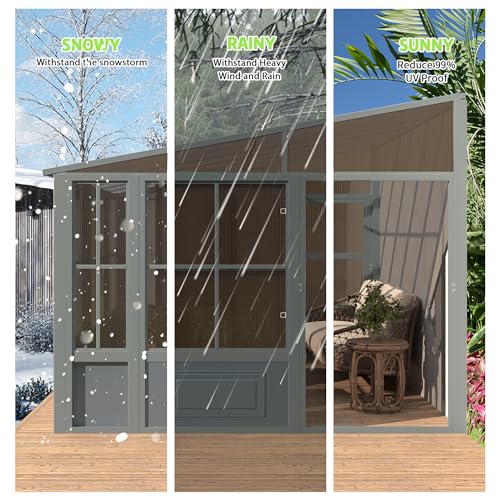 EROMMY 10' x 16' Wall Mounted Sunroom Gazebo with Aluminum Frame and Polycarbonate Roof S765