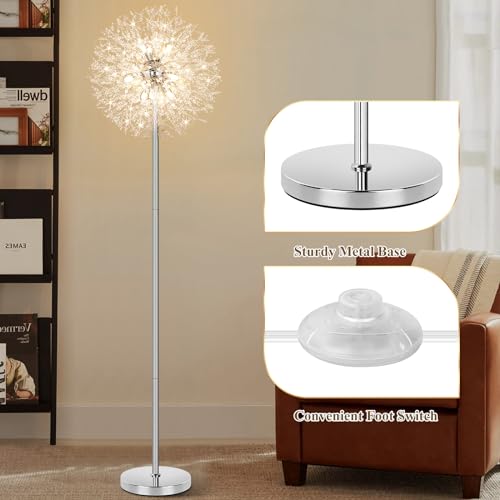 BesLowe 69'' Crystal Floor Lamp with 9 LED Bulbs, Chrome X8132